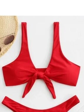 Zaful Red Knot-Front Bikini Top - Size 6